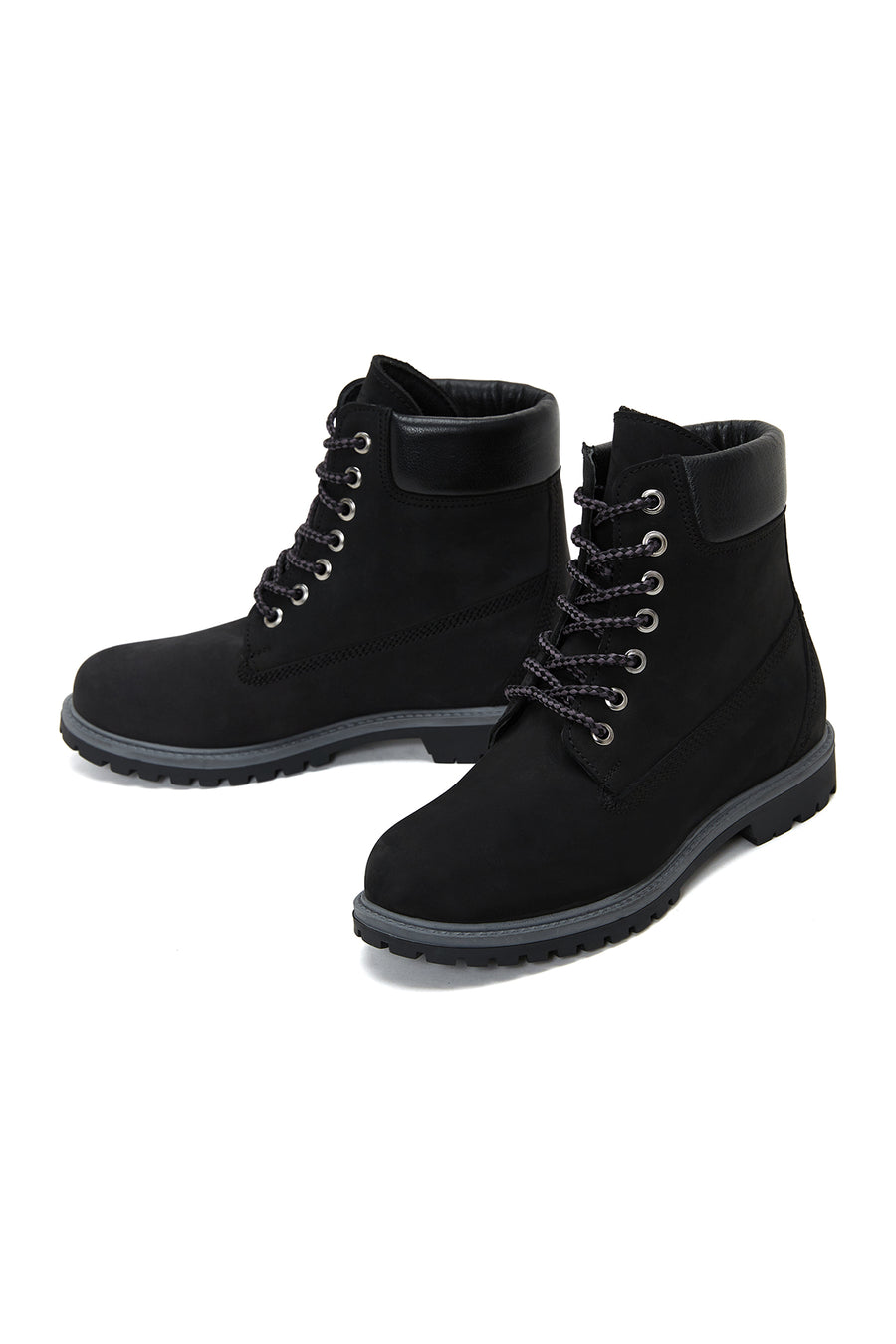 Women's Black Lace-Up Nubuck Leather Boots