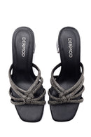 Women's Black Stone Thick Heeled Slippers | Derimod