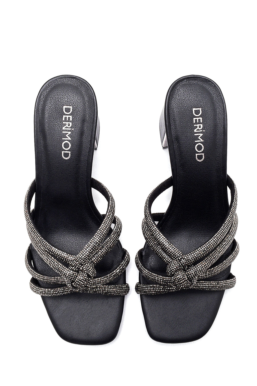Women's Black Stone Thick Heeled Slippers