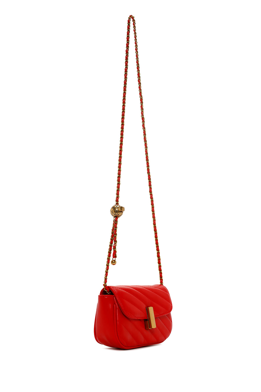 Women's Red Long Strap Quilted Crossbody Bag