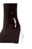 Woman Burgundy Zip Closure Wedge Heel Leather Boots | Derimod
