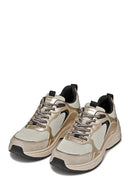 Geox Women Beige D Zarvıa A - Mesh+Pearl.Gbk Lace-Up Thick Sole Leather Sneaker | Derimod