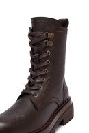 Woman Brown Zip Closure Lace-Up Leather Combat Boots | Derimod