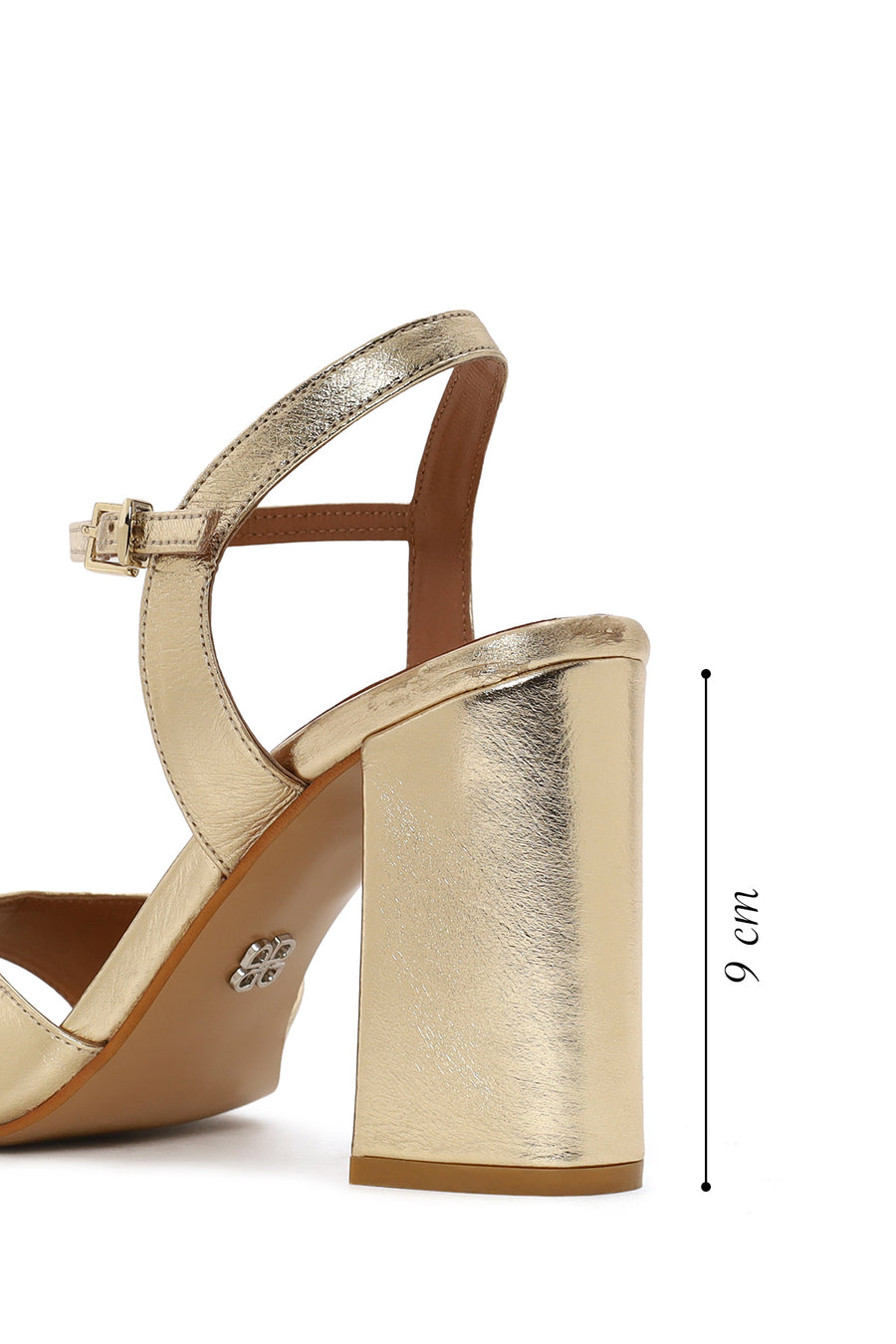 Women's Gold Ankle Buckle Chunky Heel Metallic Leather Sandals