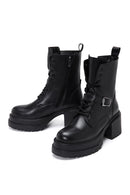 Women's Black Leather Zippered Heeled Boots | Derimod