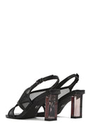 Women's Black Fabric Sandals with Thick Heels and Ankle Buckle | Derimod