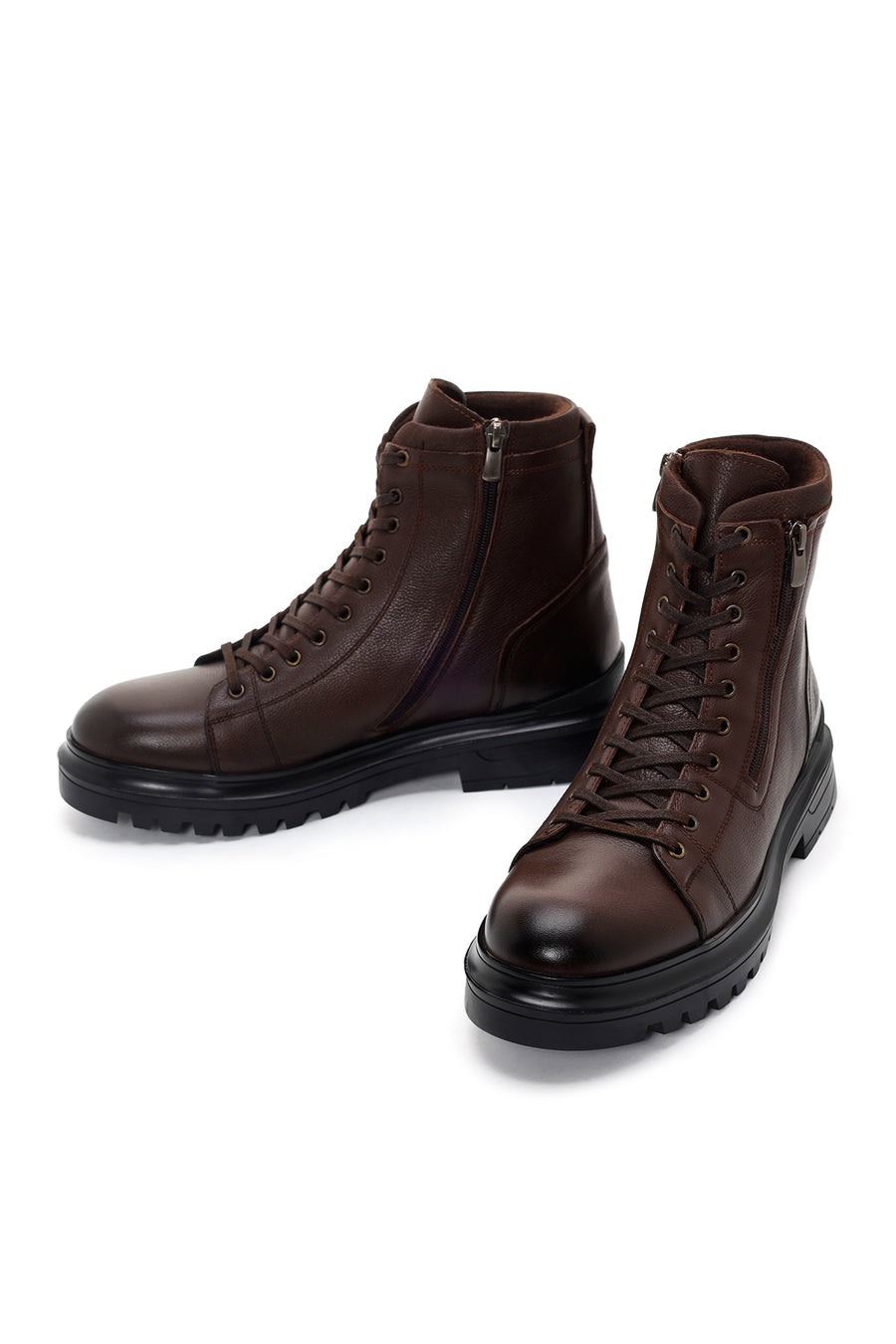 Men's Brown Leather Zippered Casual Boots