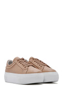 Women's Beige Lace-up Thick-Sole Leather Sneaker | Derimod