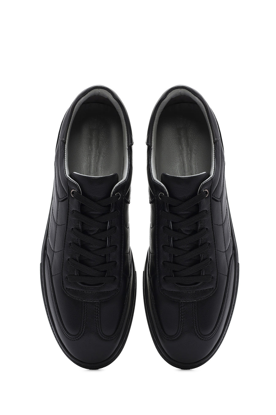 Erkek Siyah Bağcıklı Deri Sneaker