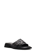 Women's Black Buckle Leather Slippers | Derimod