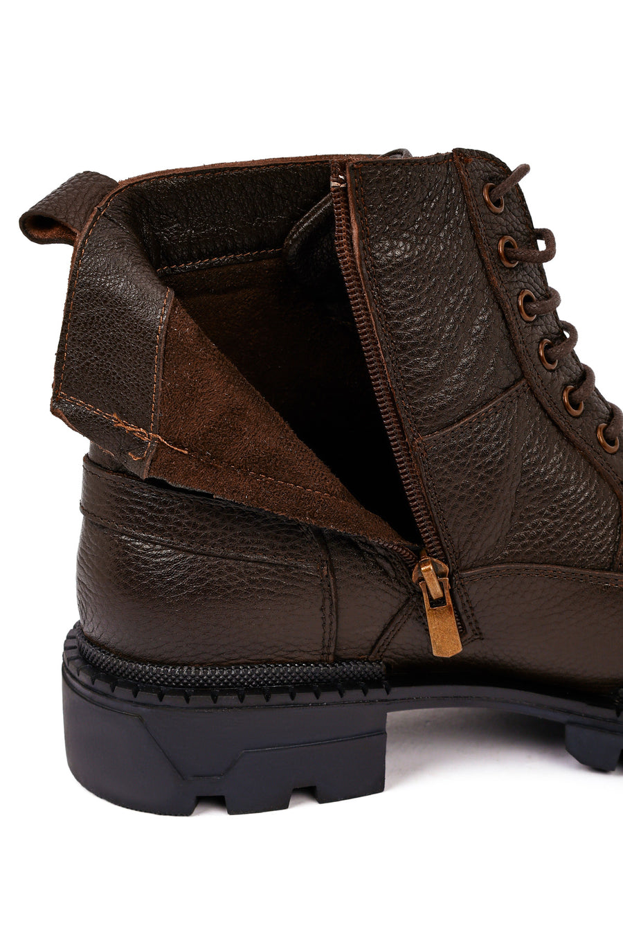 Men's Brown Lace-Up Leather Casual Combat Boots