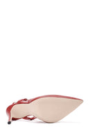 Women's Red Slingback High Thin Heel Leather Shoes | Derimod