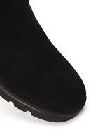 Male Black Thick-Soled Nubuck Leather Chelsea Boots | Derimod