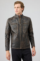 Morant Men's Brown Vintage Slim-Fit Leather Jacket | Derimod