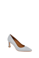 Woman Light Blue Thick-Heeled Leather Stiletto | Derimod
