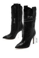 Women's Black Patterned Thin Heeled Leather Boots | Derimod