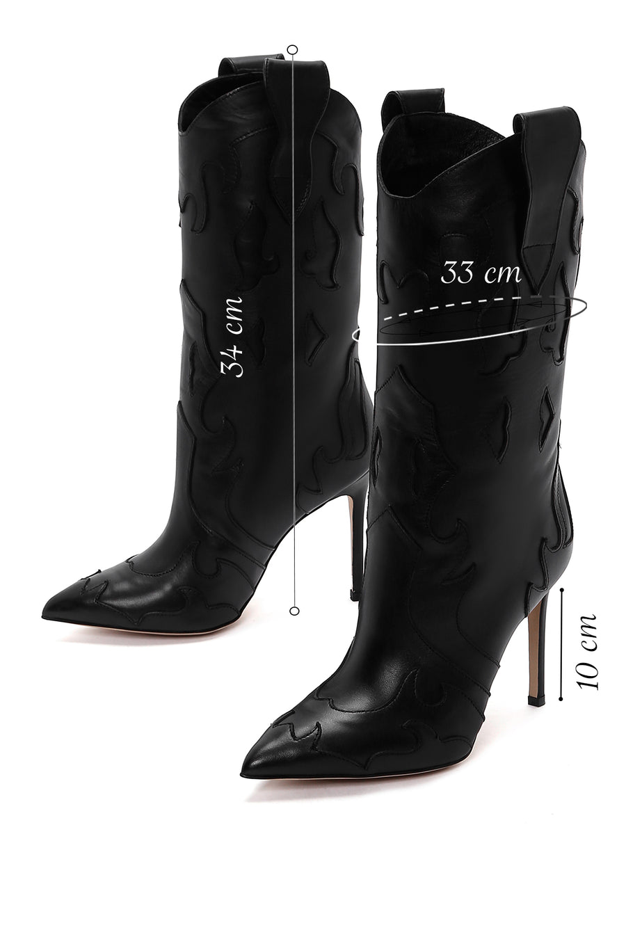 Woman Black Patterned Thin-Heeled Leather Boots