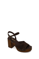 Woman Brown Ankle Buckled Chunky Heeled Suede Sandal | Derimod
