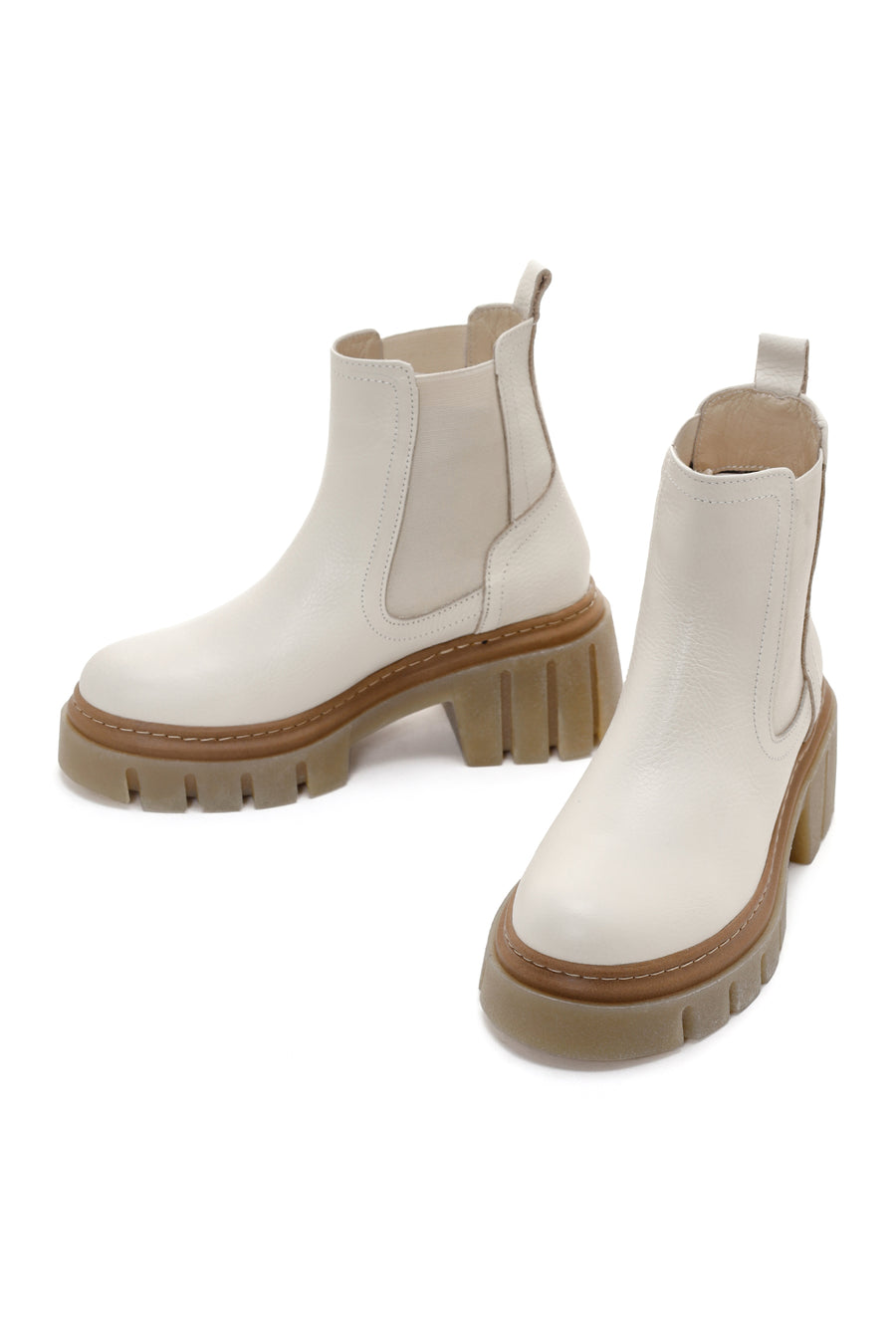Women's Beige Leather Thick Soled Casual Chelsea Boots
