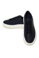 Erkek Lacivert Bağcıklı Kalın Tabanlı Deri Sneaker | Derimod