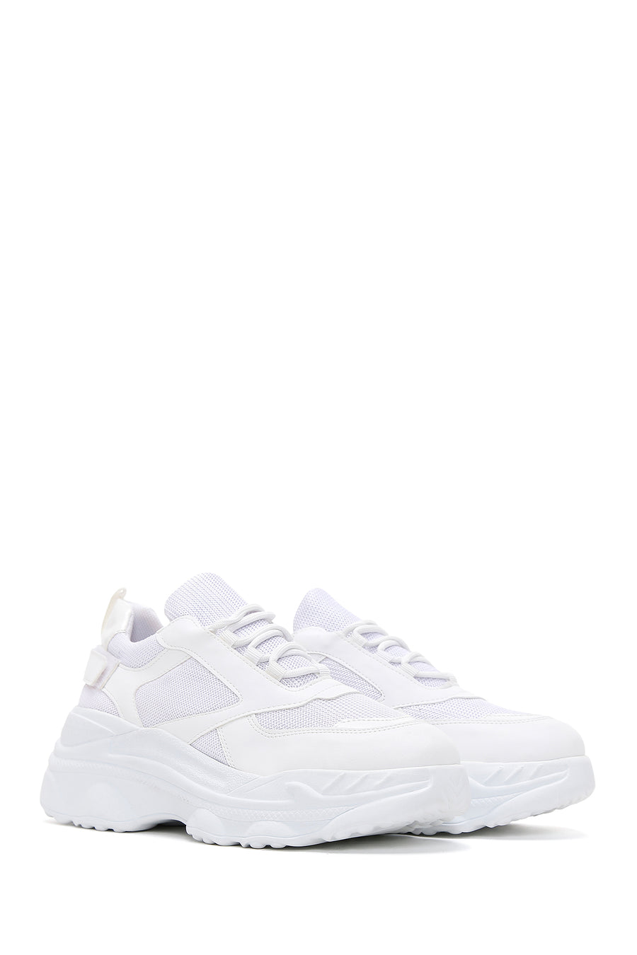 Women's White Lace-Up Thick Soled Sneaker