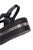 Women's Black Stone Thick Soled Flat Sandals | Derimod
