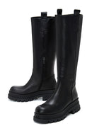 Women's Black Leather Zippered Thick Soled Boots | Derimod