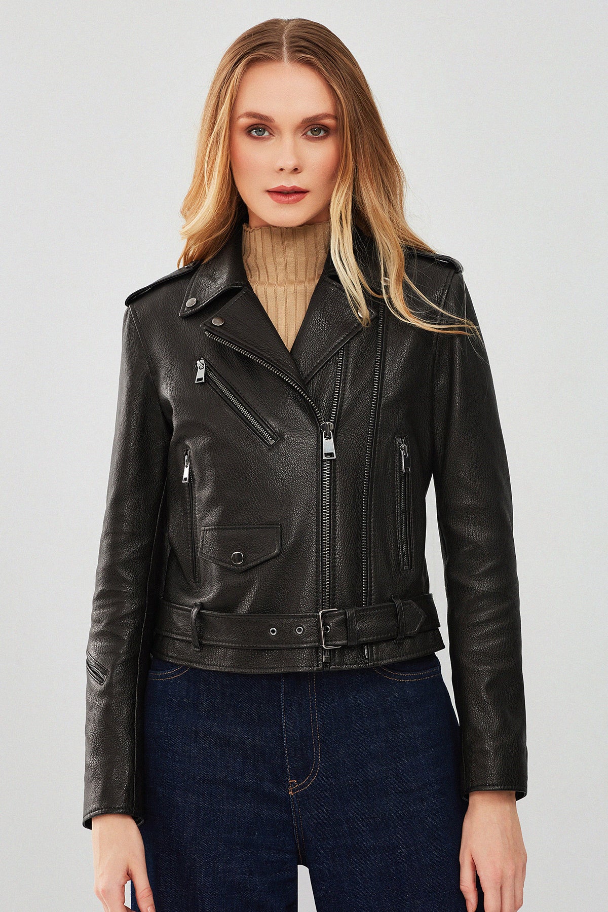 London Kadın Siyah Biker Deri Ceket 23WGD5146JB | Derimod