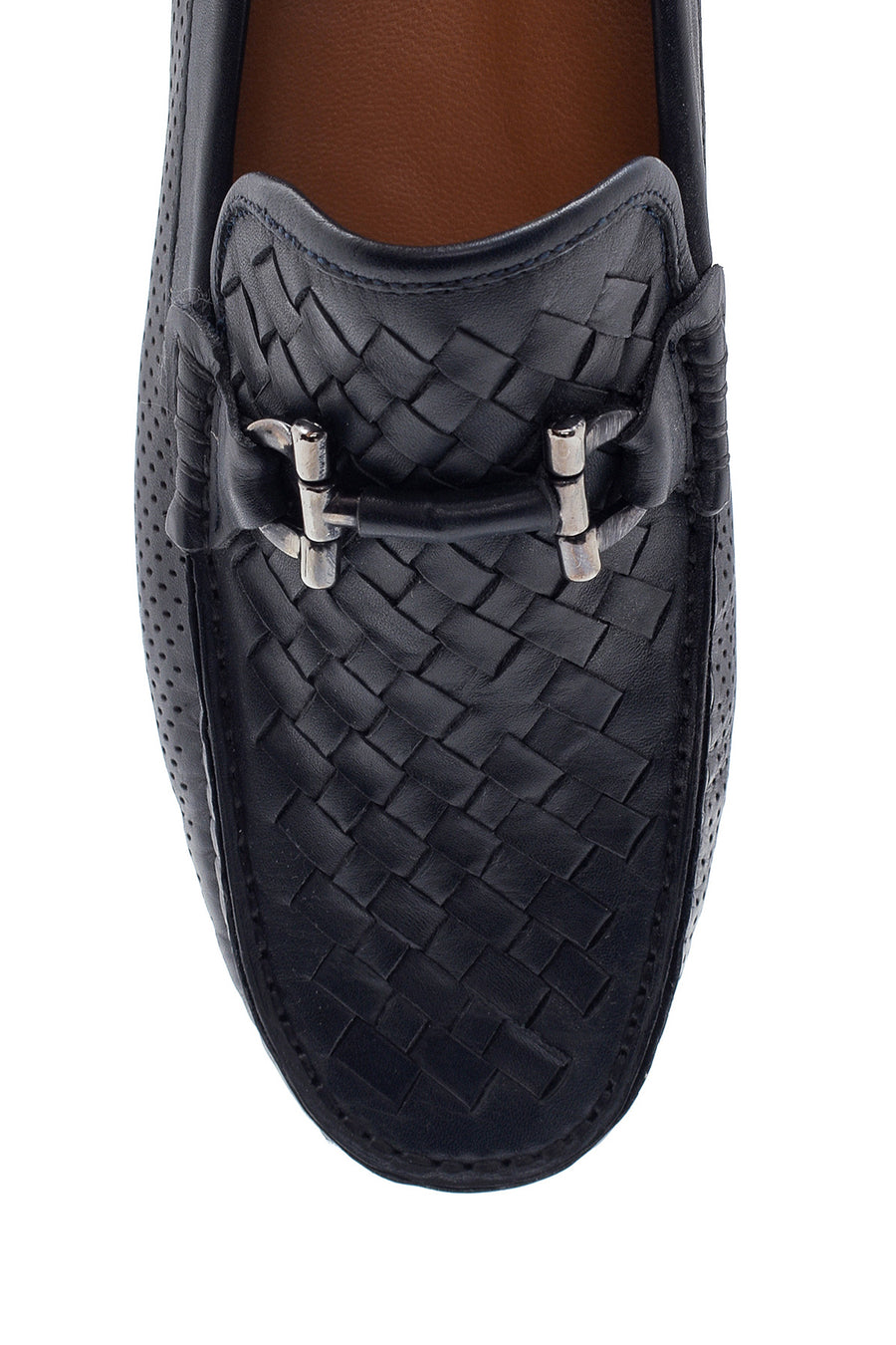 Erkek Lacivert Deri Örgülü Casual Loafer