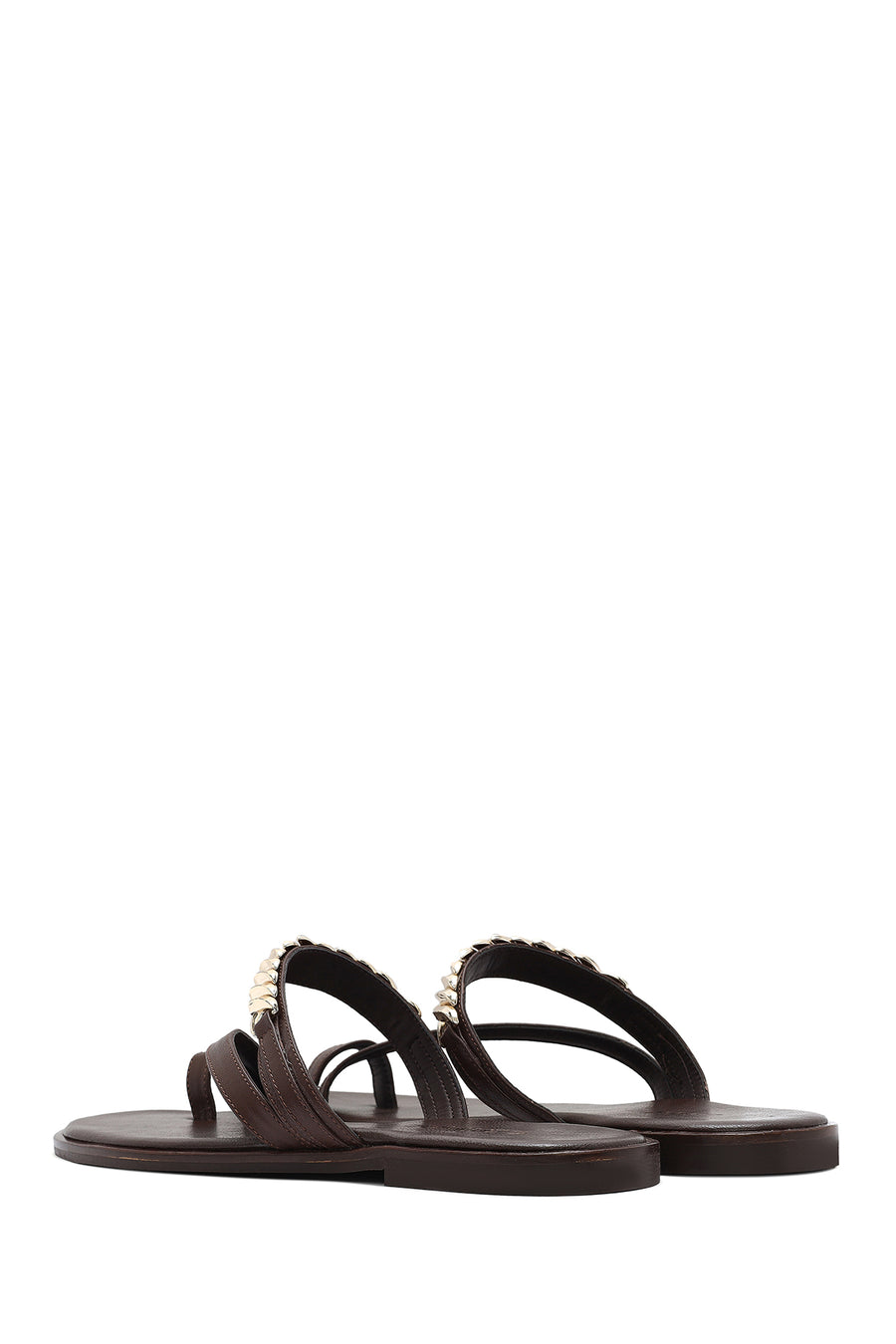 Women's Brown Stoned Flip-Flop Leather Slippers