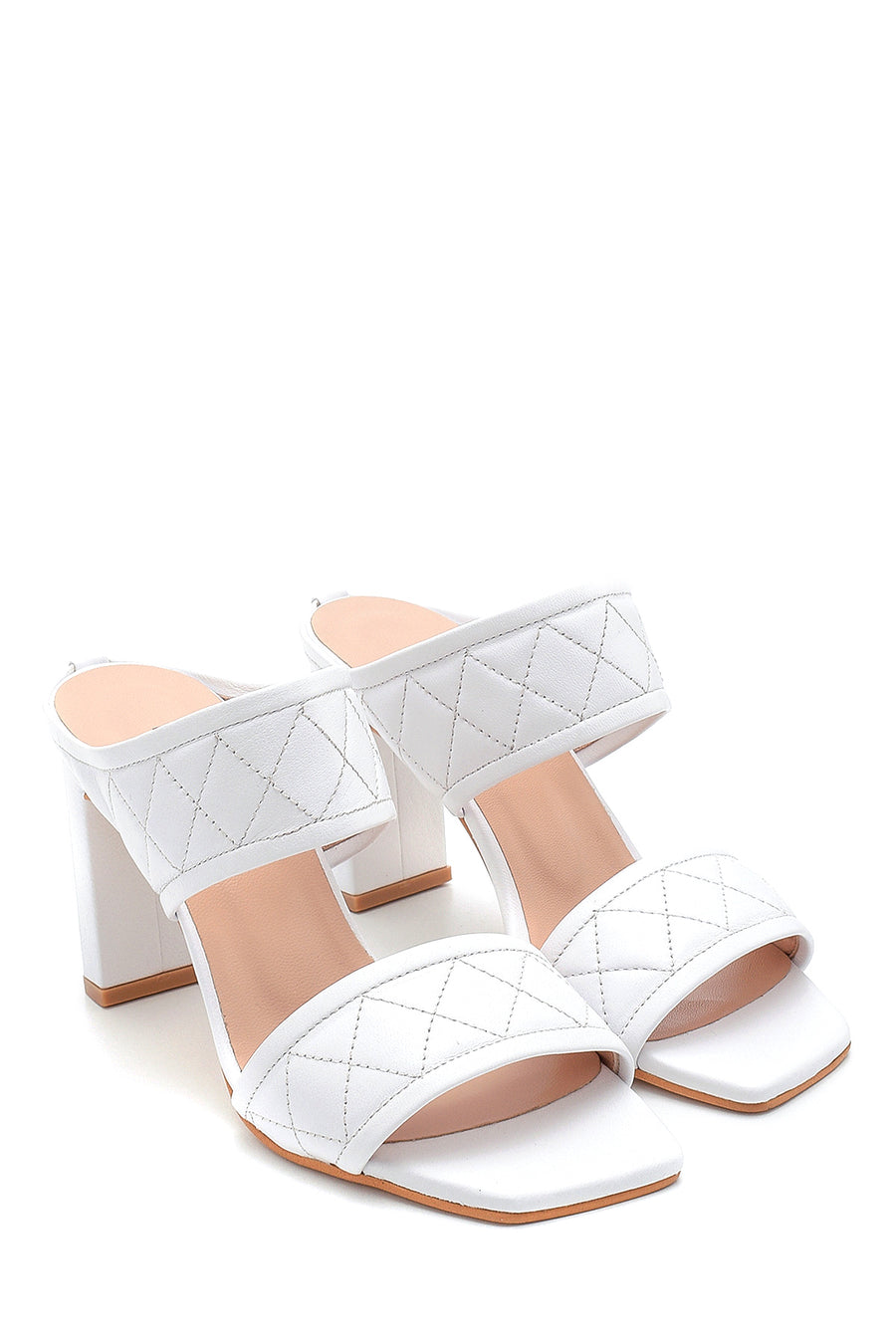Women's Leather Capione Detailed Heeled Slippers