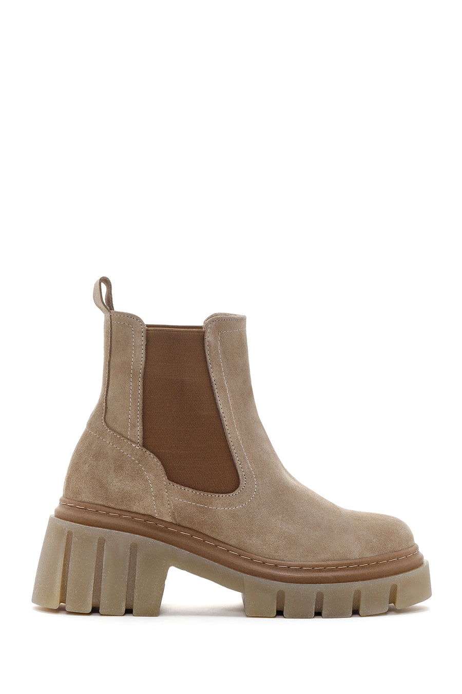 Women's Beige Thick Soled Casual Chelsea Suede Leather Boots 23WFD151510 | Derimod