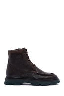 Men's Brown Lace-Up Zipper Detailed Leather Casual Boots | Derimod