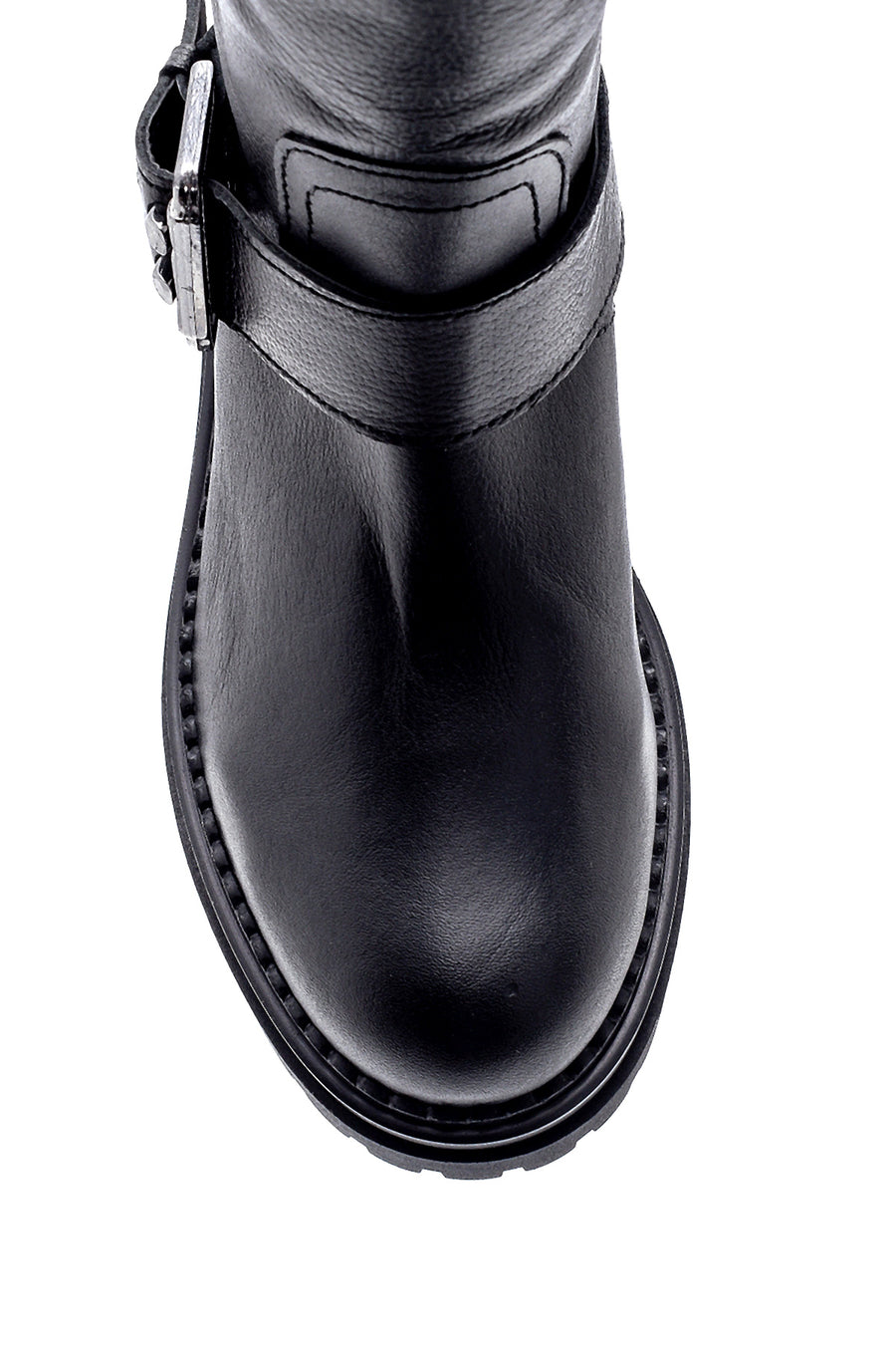 Women's Leather Buckle Detailed Boots