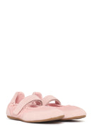 Women's Powder Pink Strapped Leather Sport Ballet Flats | Derimod