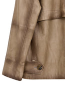 Estel Women's Beige Double-Breasted Oversize Leather Jacket | Derimod