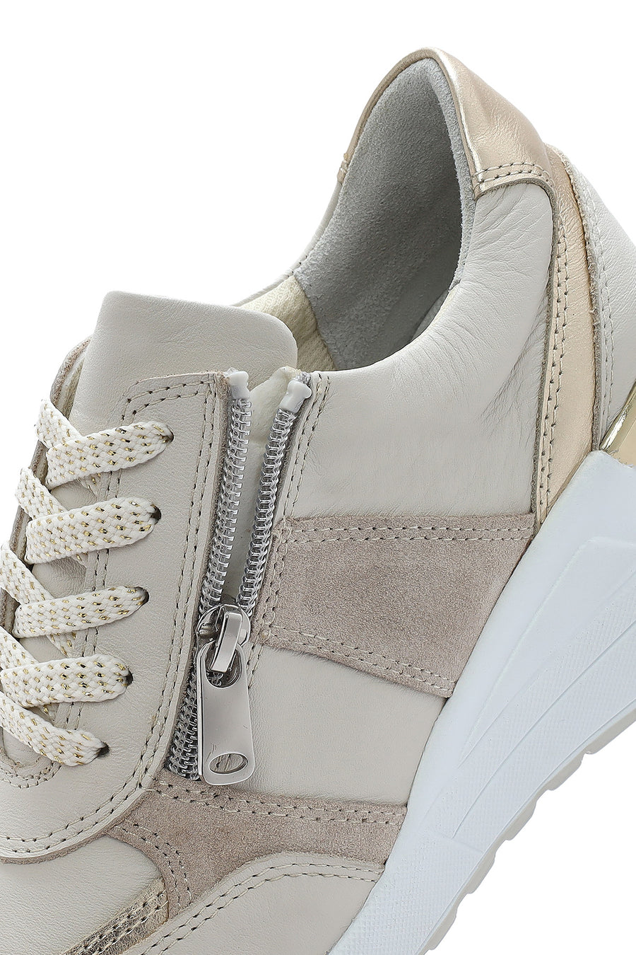 Kadın Bej Dolgu Topuklu Yandan Fermuarlı Deri Sneaker