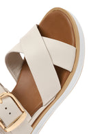 Women's Cream Ankle Buckle Thick Soled Leather Sandals | Derimod