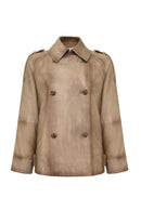 Estel Women's Beige Double-Breasted Oversize Leather Jacket | Derimod