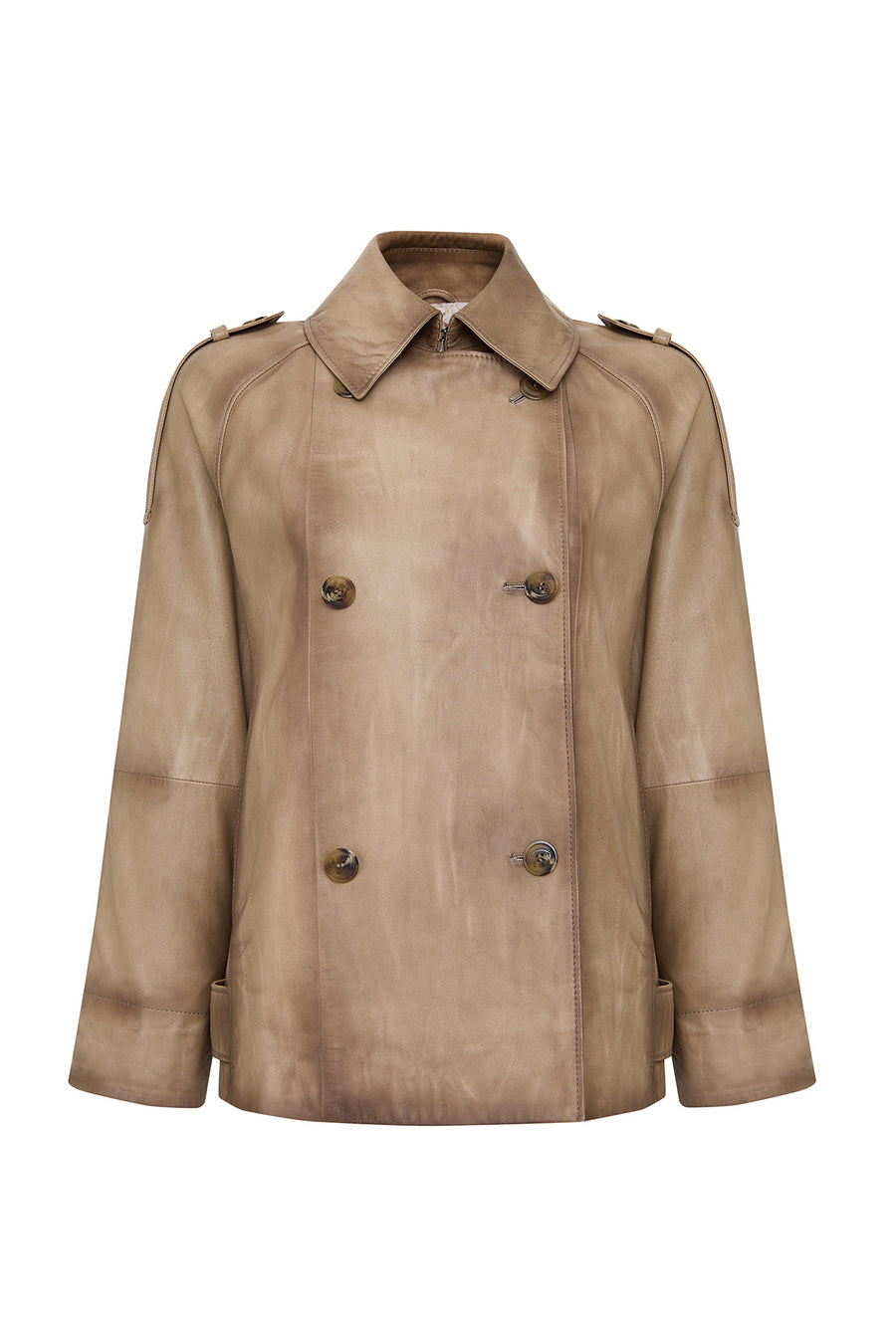 Estel Women's Beige Double-Breasted Oversize Leather Jacket