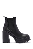 Women's Black Thick Heeled Leather Chelsea Boots | Derimod