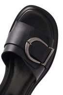 Women's Black Buckle Leather Slippers | Derimod
