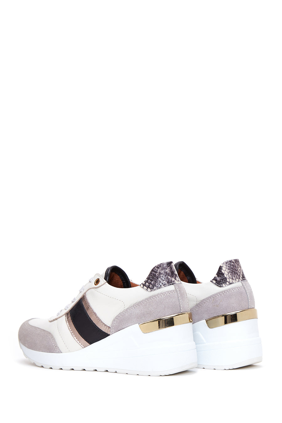 Women's Beige Leather Wedge Heeled Sneaker