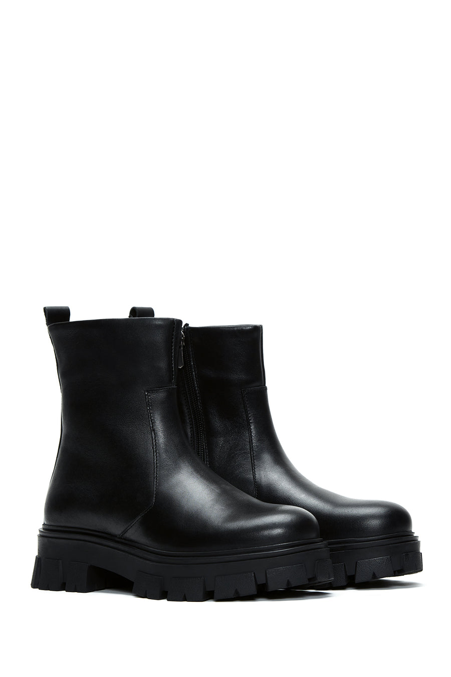 Women's Black Leather Zippered Boots