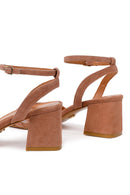 Woman Mink Ankle-Buckle Chunky-Heel Suede Leather Sandals | Derimod