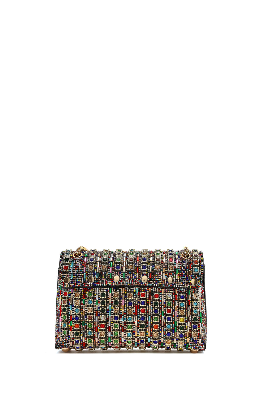 Woman Multicolored Long Chain Strap Rhinestone Evening Shoulder Bag