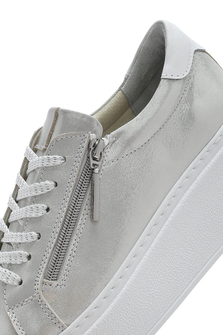 Kadın Gümüş Kalın Tabanlı Yandan Fermuarlı Deri Sneaker