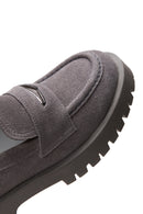 Kadın Gri Deri Süet Maskülen Loafer | Derimod