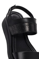 Women's Black Wedge Heeled Leather Sandals | Derimod