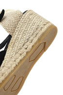 Women's Black Ankle Strap Wedge Heel Suede Leather Espadrille Sandals | Derimod
